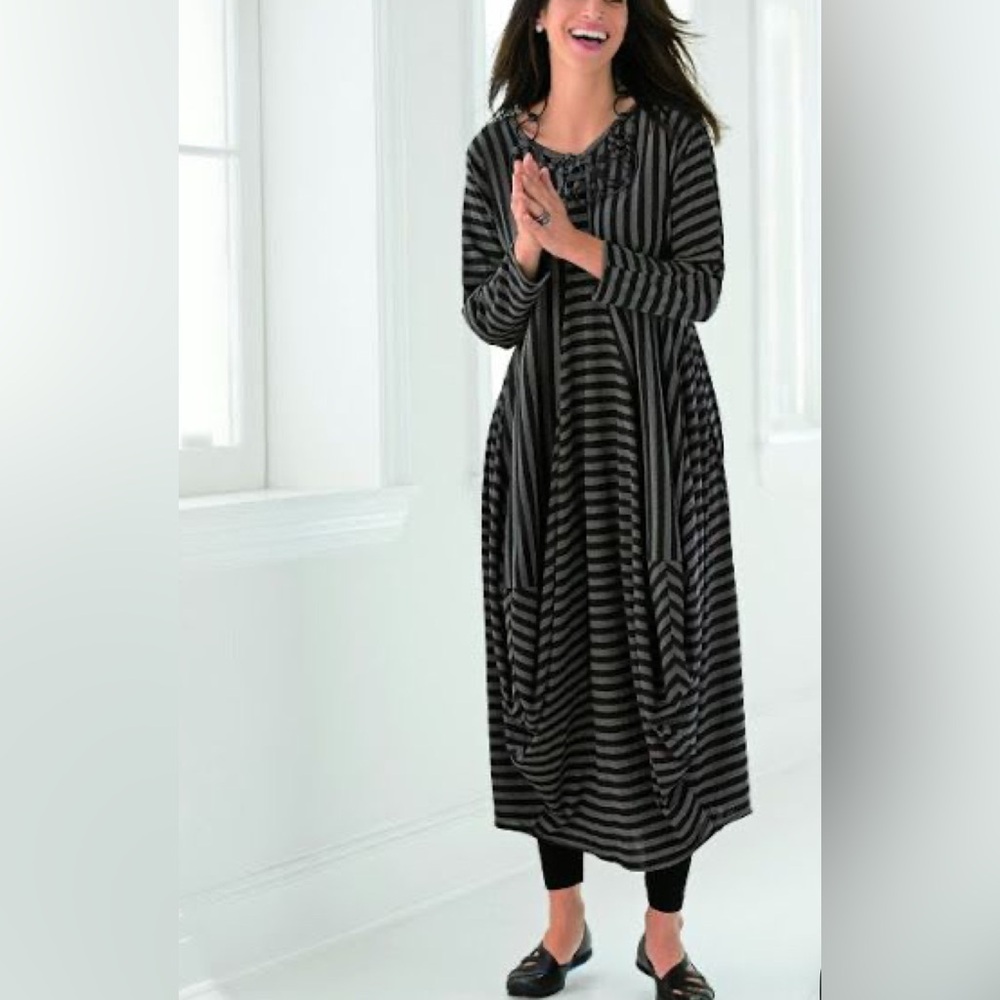 Striped Black and Gray Maxi Dress